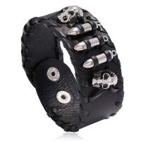 Cowhide Bracelets, with PU Leather & Iron & Zinc Alloy, Skull, plated, fashion jewelry & for man 31mm Approx 9 Inch 