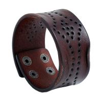 Cowhide Bracelets, with Iron, plated, fashion jewelry & for man & hollow, brown, 38mm Approx 9 Inch 