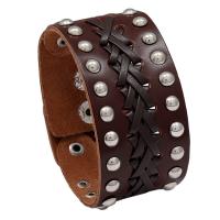 Cowhide Bracelets, with PU Leather & Iron, plated, punk style & for man 37mm Approx 8.7 Inch 