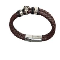 PU Leather Cord Bracelets, with Zinc Alloy, Skull, plated, fashion jewelry & for man, coffee color, Inner Approx 60mm 