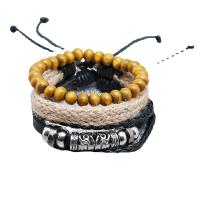 Wrap Bracelets, PU Leather, with Linen & Plastic & Zinc Alloy, plated, fashion jewelry & multilayer & Unisex, Inner Approx 60mm 