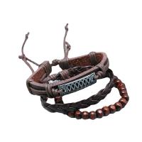 Wrap Bracelets, PU Leather, with Cowhide & Plastic & Zinc Alloy, plated, fashion jewelry & multilayer & Unisex, Inner Approx 60mm 