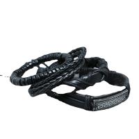 Wrap Bracelets, PU Leather, with Zinc Alloy, plated, fashion jewelry & multilayer & for man, black, Inner Approx 60mm 