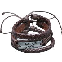 Wrap Bracelets, PU Leather, with Zinc Alloy, plated, multilayer & punk style & for man, coffee color, Inner Approx 60mm 