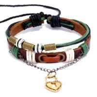 Cowhide Bracelets, with Wax Cord & Zinc Alloy, Lock and Key, plated, 2 pieces & for couple Approx 6.3-6.7 Inch [