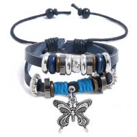 Wrap Bracelets, Cowhide, with Zinc Alloy, Butterfly, plated, multilayer & Unisex, 6mm Approx 6.7 Inch 
