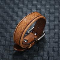 Cowhide Bracelets, with Iron, plated, fashion jewelry & for man, brown, 20mm Approx 10 Inch 