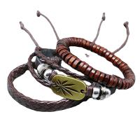 Wrap Bracelets, PU Leather, with Cowhide & Wood & Zinc Alloy, plated, fashion jewelry & multilayer & for man, Inner Approx 60mm 