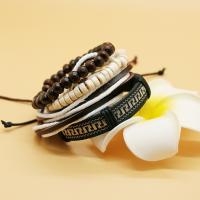 Wrap Bracelets, PU Leather, with Cloth & Cowhide & Plastic, multilayer & Unisex, Inner Approx 60mm 