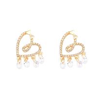 Boucles d'oreilles en laiton zircon cubique pavent, fade et jamais plaqué de haute qualité, bijoux de mode & pavé de micro zircon & pour femme, doré Vendu par paire