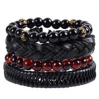 Wrap Bracelets, PU Leather, with Wax Cord & Gemstone, handmade, 4 pieces & fashion jewelry & Unisex cm 