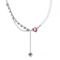 Rhinestone Zinc Alloy Necklace, with 7cm extender chain, polished, fashion jewelry & for woman & with rhinestone, silver color, 57mm cm 