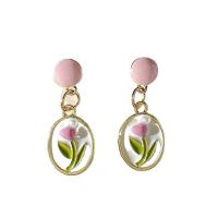Enamel Zinc Alloy Drop Earring, with Epoxy Sticker & Plastic Pearl, gold color plated, fashion jewelry & for woman 