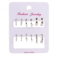 Zinc Alloy Stud Earring, plated, 6 pieces & fashion jewelry & for woman & with rhinestone [