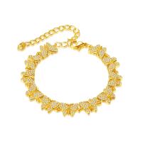 Bracelet cubique en laiton zircon pavent, avec 8cm chaînes de rallonge, Placage de couleur d'or, bijoux de mode & pavé de micro zircon & pour femme, doré cm, Vendu par PC[