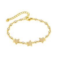 Bracelet cubique en laiton zircon pavent, avec 6cm chaînes de rallonge, Placage de couleur d'or, bijoux de mode & pavé de micro zircon & pour femme, doré cm, Vendu par PC[