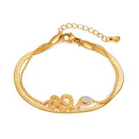 Stainless Steel Chain Bracelets, 304 Stainless Steel, with 4.5cm extender chain, Vacuum Ion Plating, fashion jewelry & micro pave cubic zirconia & for woman, golden cm [