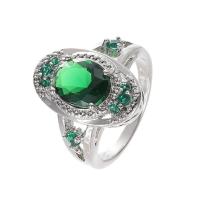 Cubic Zircon Brass Finger Ring, with Cubic Zirconia, Oval, platinum plated, vintage & fashion jewelry & Unisex & faceted, green, 20mm 