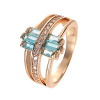 Кубическое цирконовое латунное кольцо, Латунь, с кубический цирконий, плакирован золотом, ювелирные изделия моды & разный размер для выбора & Женский & граненый, небесно-голубой, 14mm, продается PC