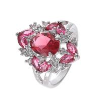 Cubic Zircon Brass Finger Ring, with Cubic Zirconia, platinum plated, fashion jewelry & for woman & faceted, rose pink, 21mm [