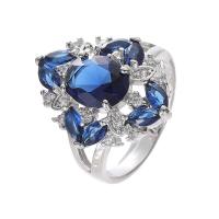 Zirkonia Messing Finger Ring, mit kubischer Zirkonia, platiniert, Modeschmuck & verschiedene Größen vorhanden & für Frau & facettierte, blau, 21mm, verkauft von PC