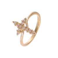 Cubic Zirconia Micro Pave Brass Finger Ring, Cross, gold color plated, fashion jewelry & micro pave cubic zirconia & for woman, 15mm [