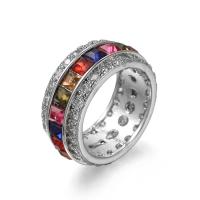 Кубическое цирконовое латунное кольцо, Латунь, с кубический цирконий, покрытый платиной, ювелирные изделия моды & Мужская & разный размер для выбора, разноцветный, продается PC