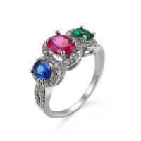 Cubic Zircon Brass Finger Ring, with Cubic Zirconia, Oval, platinum plated, fashion jewelry & for woman & faceted, multi-colored 
