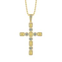 Brass Sweater Necklace, with 1.97inch extender chain, Cross, fashion jewelry & micro pave cubic zirconia & for woman Approx 19.69 Inch 