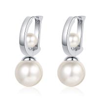Brass Drop Earring, with Shell Pearl, fashion jewelry & for woman 