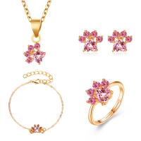 Cubic Zirconia Zinc Alloy Jewelry Sets, Stud Earring & finger ring & bracelet & necklace, plated, 4 pieces & micro pave cubic zirconia & for woman, 10mm,20mm Approx 53 cm, Approx 22.5 cm 