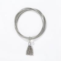 Collar de perlas de plástico, fundición, con Perlas plásticas, multicapa & para mujer, color de platina, 6mm,1.7mm, longitud:19 cm, Vendido por UD