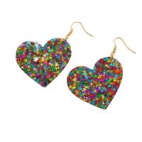 Zinc Alloy Drop Earring, with Sequins, Heart, gold color plated & for woman, mixed colors 