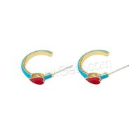 Enamel Zinc Alloy Stud Earring, Heart, silver color plated & for woman, mixed colors, 17mm 