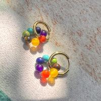 Boucle d'oreille en demi-gemme , Acier inoxydable 304, avec pierre gemme, Placage, bijoux de mode & modèles différents pour le choix, plus de couleurs à choisir, Vendu par paire