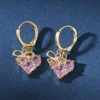 Cubic Zirconia Micro Pave Brass Earring, Flower, plated, fashion jewelry & micro pave cubic zirconia, golden [