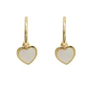 Brass Drop Earring, with Pearl Oyster, Heart, plated, fashion jewelry, golden 