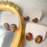 Resin Stud Earring, 304 Stainless Steel, with Resin, plated, fashion jewelry  amber 