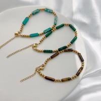 Gemstone Bracelets, 304 Stainless Steel, with Gemstone, with 5cm extender chain, plated, fashion jewelry cm 