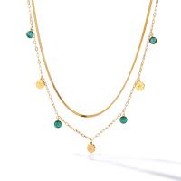 Fashion Multi Layer Necklace, Titanium Steel, with turquoise, with 5cm extender chain, plated, Double Layer & fashion jewelry  golden cm 