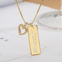 Cubic Zircon Micro Pave Brass Necklace, Rectangle, plated, fashion jewelry & micro pave cubic zirconia, golden cm 