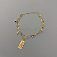 Stainless Steel Charm Bracelet, 304 Stainless Steel, with Crystal, with 5cm extender chain, Square, plated, fashion jewelry, golden cm 