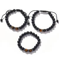 Gemstone Bracelets, Tiger Eye, with Black Stone, fashion jewelry & Unisex Inner Approx 60mm 