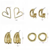 clou d'oreille en fer, Placage de couleur d'or, styles différents pour le choix & pour femme, 9-25mm, Vendu par paire