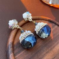 Boucle d'oreille de goutte en cristal, laiton, avec cristal, bijoux de mode & pour femme & avec strass, bleu Vendu par paire[