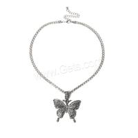 Rhinestone Zinc Alloy Necklace, with 5cm extender chain, Butterfly, plated, fashion jewelry & for woman & with rhinestone 40mm cm 