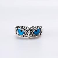 Zinc Alloy Finger Ring, with Glue, Owl, silver color plated, fashion jewelry & for woman, two different colored 