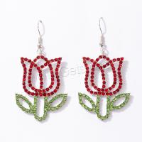 Zinc Alloy Rhinestone Drop Earring, Rose, fashion jewelry & for woman & with rhinestone, two different colored 