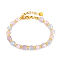 Gemstone Bracelets, 304 Stainless Steel, with Morganite, with 4cm extender chain, gold color plated, Natural & fashion jewelry & for woman, multi-colored cm 