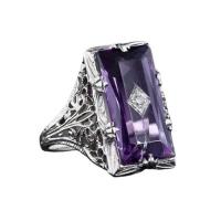Cubic Zircon Brass Finger Ring, with Cubic Zirconia, Rectangle, platinum plated, fashion jewelry & for woman & faceted, purple [